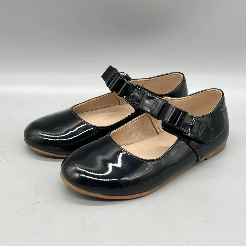 Elephantito Shoes Girls 9 Black Patent Leather Mary Jane Bow Flats Dress School